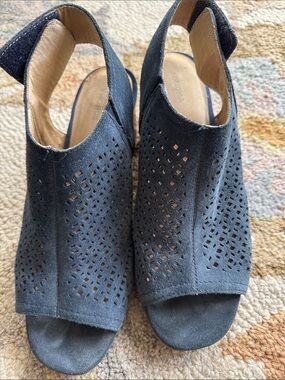 Sonoma Navy Perforated Peep-Toe Slingback Wedges